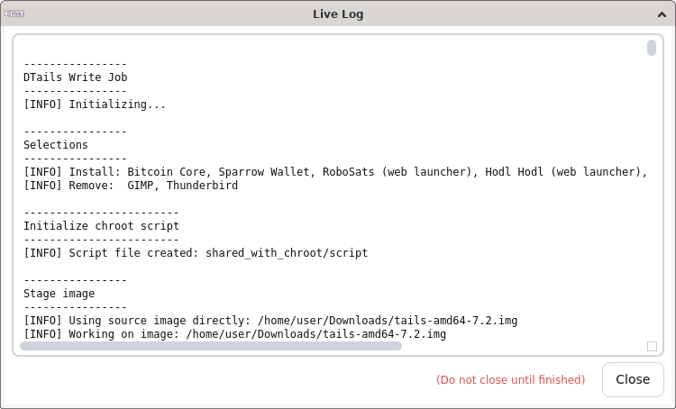 Live build log screen